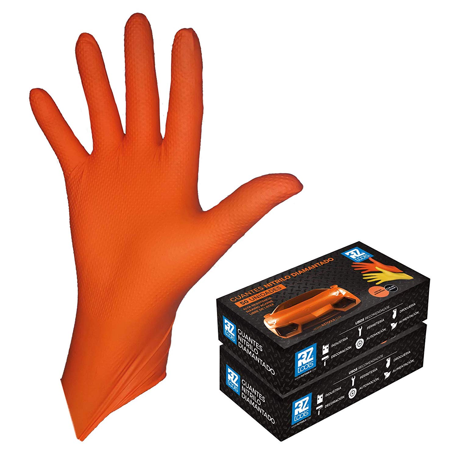 GUANTES de NITRILO DIAMANTADO naranjas